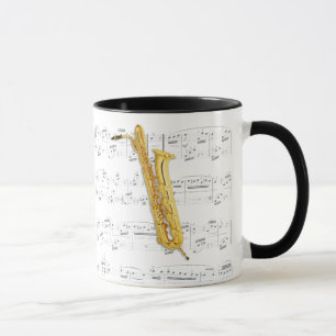 Mug - Bass Saxophone with sheet music