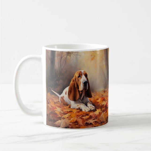 Mug Basset Hound à l'automne Leaves automne Inspire (Gauche)