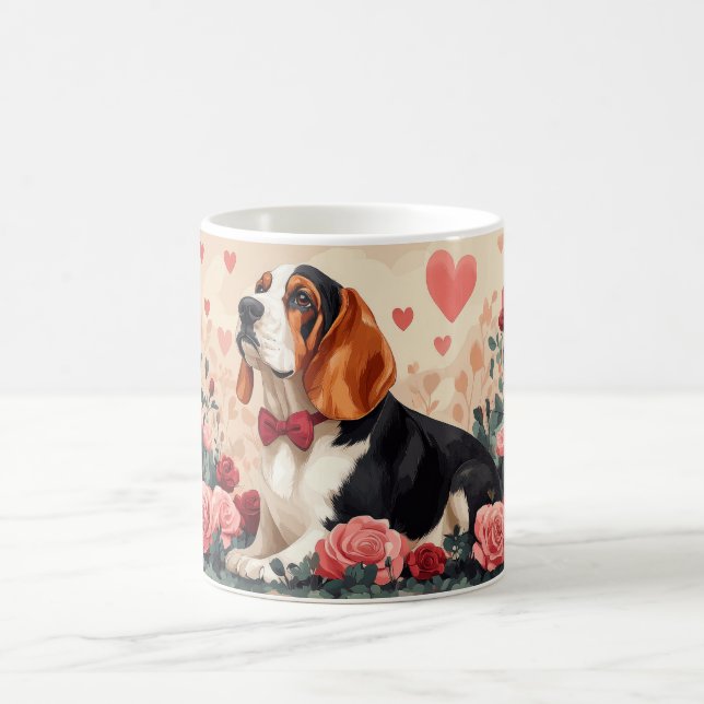 Mug Basset Hound avec Roses - Saint Valentin (Centre)
