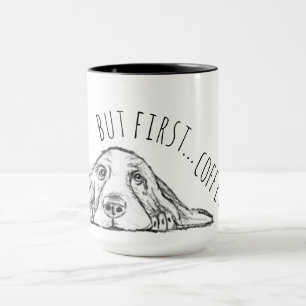 Mug basset hound noir blanc simple chiot yeux chien