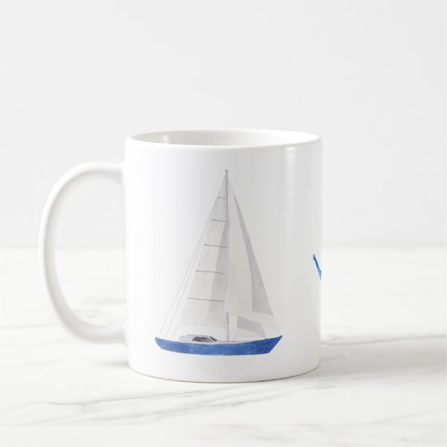 Mug Bateau à voile et Ancre bleue Nautique (Gauche)