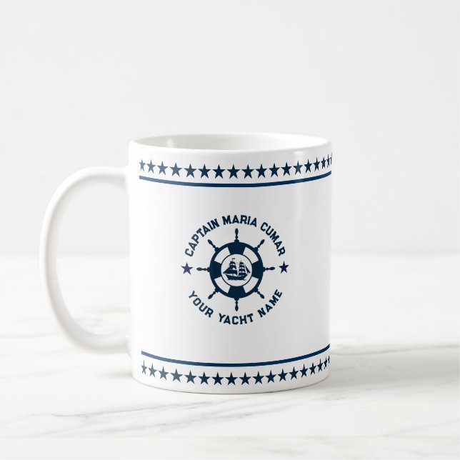 Mug Bateau bleu marine Roue nautique Étoiles bleues (Gauche)