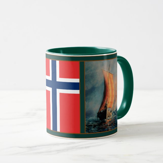 Mug Bateau viking sur mer/océan, pavillon de la Norvèg (Devant droit)