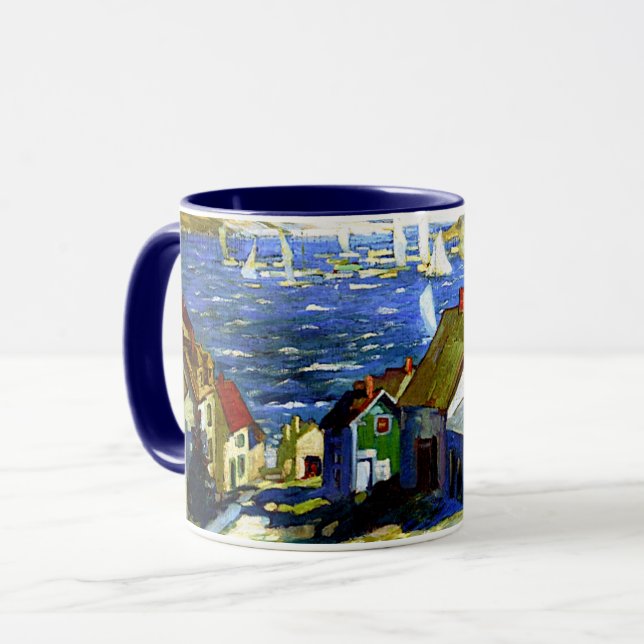 Mug Bateaux à voile au port, peinture d'art (Devant gauche)