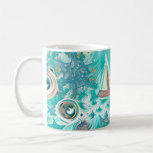 Mug Bateaux à voile et Créatures marines Art Abstrait 