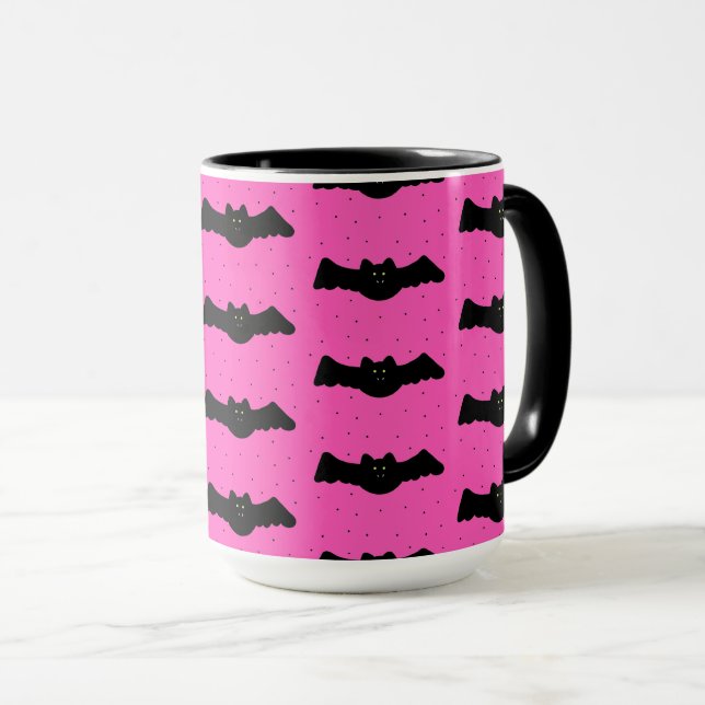 Mug Bats d'Halloween roses et noires (Devant droit)