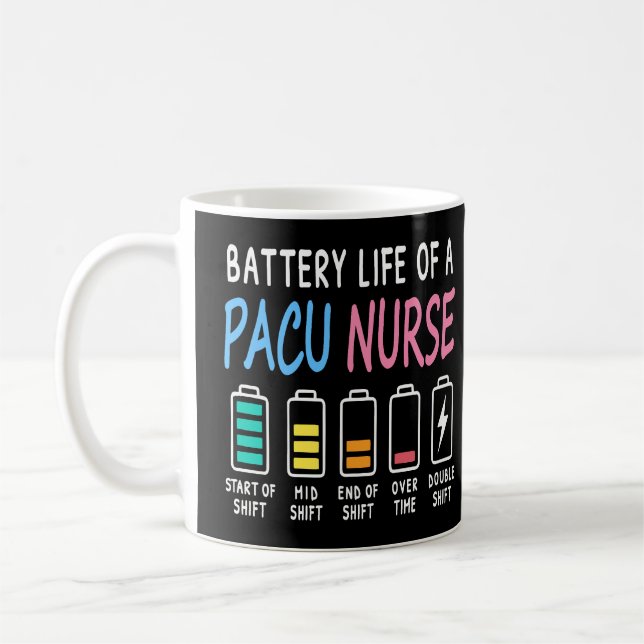 Mug Battery life of a PACU nurse levels humor (Gauche)