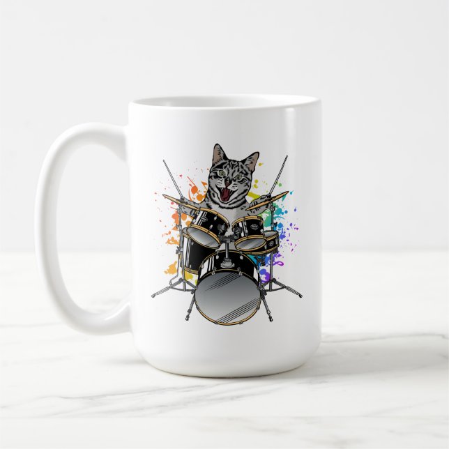 Mug Batteur À Batterie À Chat Jouant À Des Tambours (Gauche)