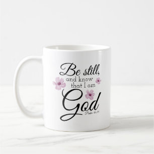 Mug Be Still Psaum 46:10 Aquarelle Fleurs violettes