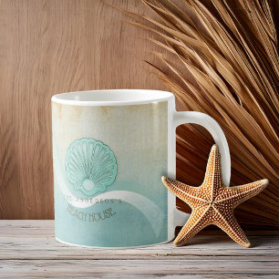 Mug Beach House Clam Shell Aqua Blue ID623