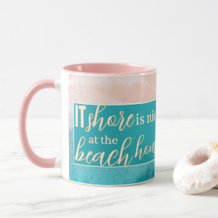 Mug Beach House Pun Élégant Script Personnalisé Nom de