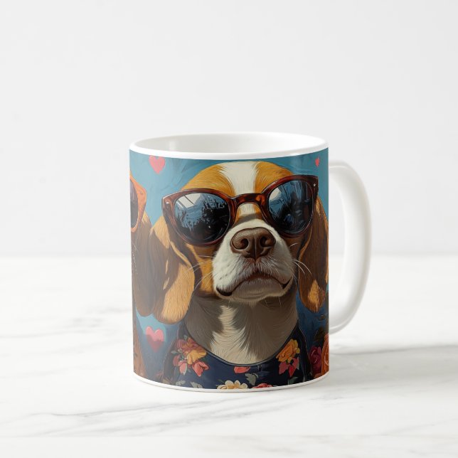 Mug Beagle avec coeur Roses Saint-Valentin (Devant droit)