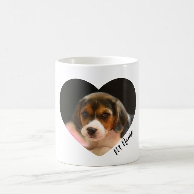 Mug Beagle en forme de coeur photo et nom (Centre)