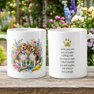 Mug Beagles aquarelle douce dans les fleurs