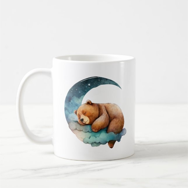 Mug Bear en peluche mignonne dormant sur la lune du cr (Gauche)