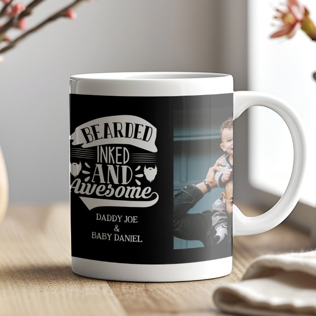 Mug Beared Enked Awesome 2 Photo Papa Personnalisé (Créateur téléchargé)