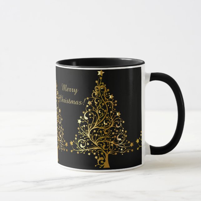 Mug Beau arbre de Noël en or métallique étoilé (Droite)