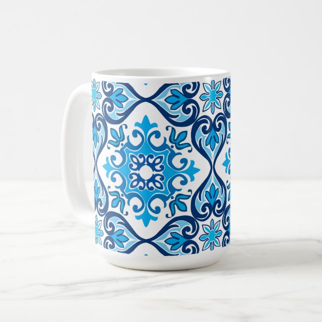 Mug 💙 🤍 Beau bleu - blanc Azulejos X, (Devant gauche)