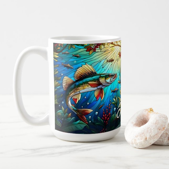 Mug Beau brochet de walleye dans le lac (Avec donut)