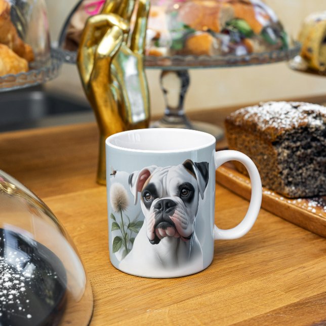 Mug Beau Chien blanc de boxe présenté dans Nature (Créateur téléchargé)