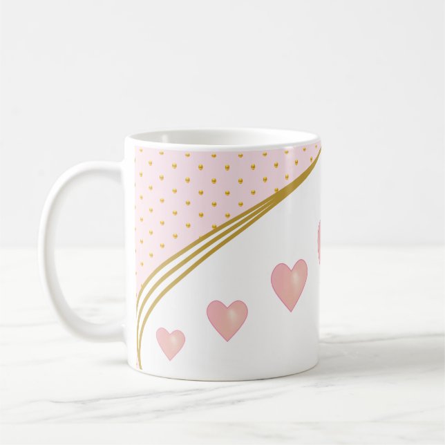 Mug Beau Coeurs Roses & Confetti Or (Gauche)