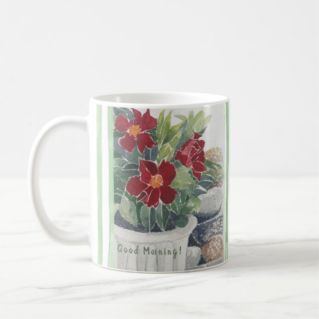 MUG BEAU COULEUR D'EAU PEINTE À LA MAIN FLEURS CAFÉ MU (Gauche)