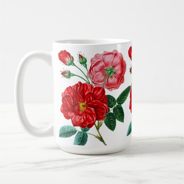 Mug Beau dessin rose, Fleurs florales rouges (Gauche)