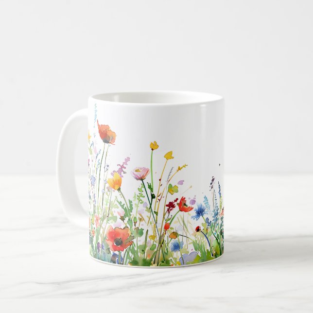 Mug Beau Enveloppement des fleurs de prairie de printe (Devant gauche)