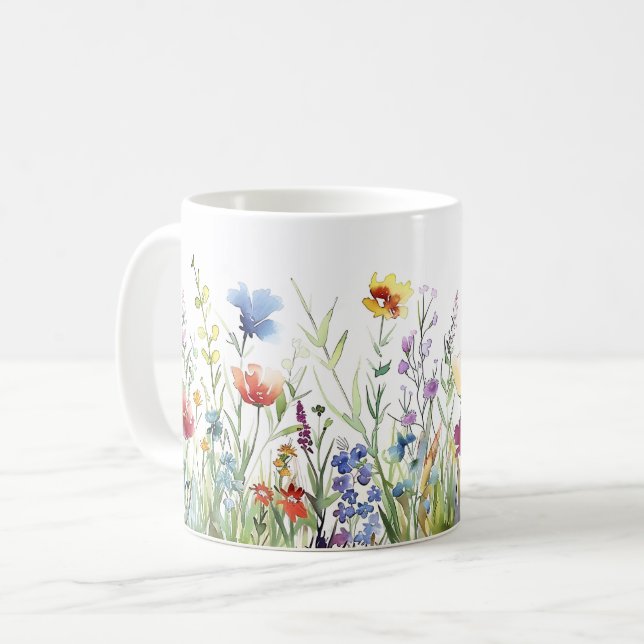 Mug Beau Enveloppement des fleurs de prairie de printe (Devant gauche)