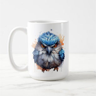 Mug Beau Grumpy Matin Oiseau mignon Fluffy Bleu En Col