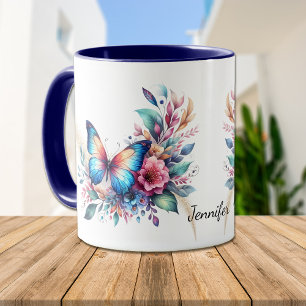 Mug Beau Imaginaire bleu orange papillon floral