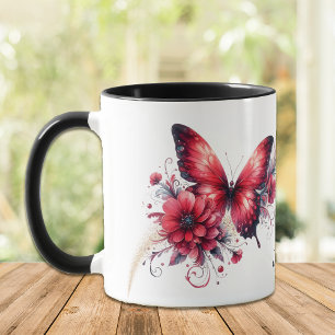 Mug Beau Imaginaire rouge papillon floral