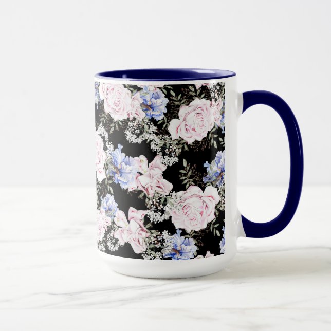 Mug Beau motif Floral Rose Iris rose bleu (Droite)