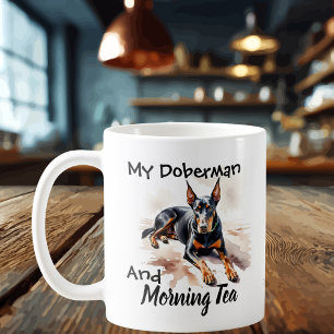 Mug Beau Noir Sur Blanc ''Mon Doberman & Thé