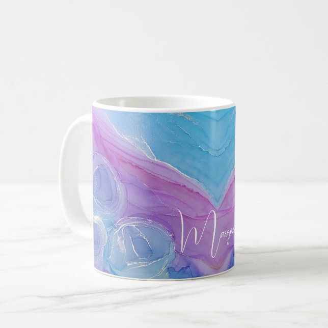 Mug Beau nom Purple Bleu Roses Abstraits (Devant gauche)