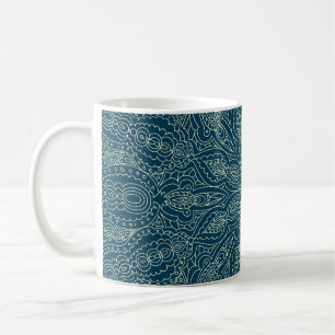 Mug Beau ornement en dentelle bleue, joyeux christmasa