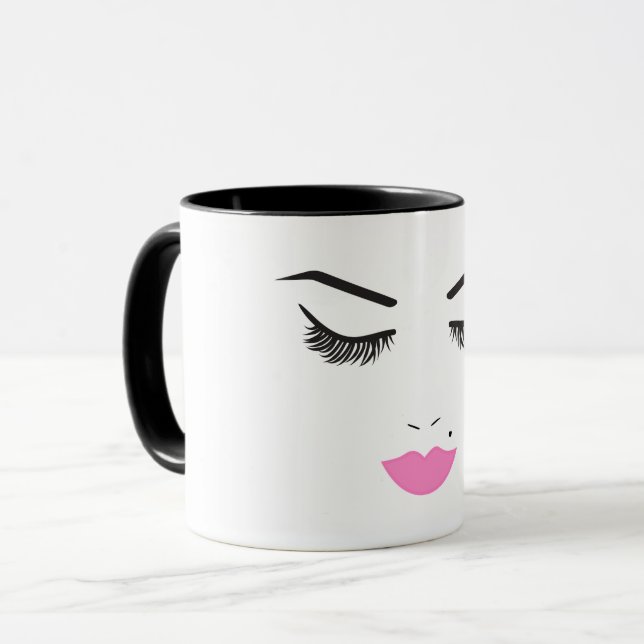 Mug Beauté Maquillage Visage Lashes & Lèvres Roses Sal (Devant gauche)