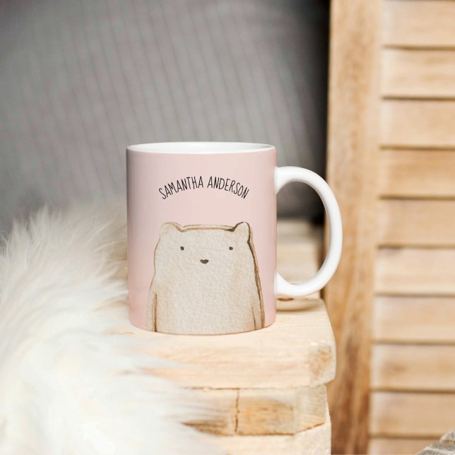 Mug Beauté Moderne Pastel Ours Rose Avec Nom (Créateur téléchargé)