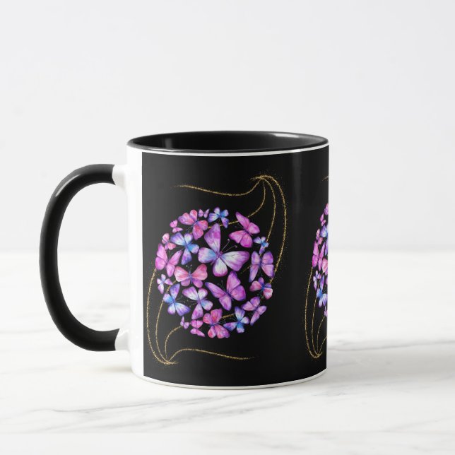 Mug Beautiful Watercolor Butterflies with Gold Bling (Gauche)