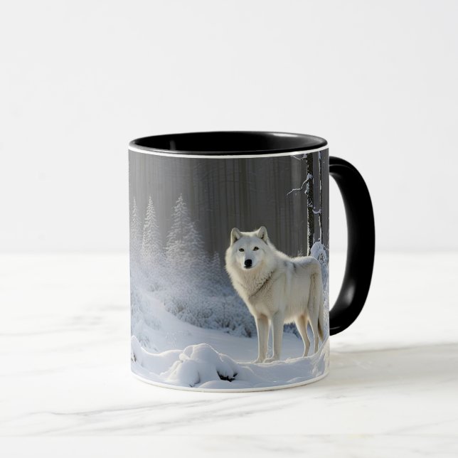 Mug Beautiful White Wolf in Snow Wildlife Outdoors (Devant droit)