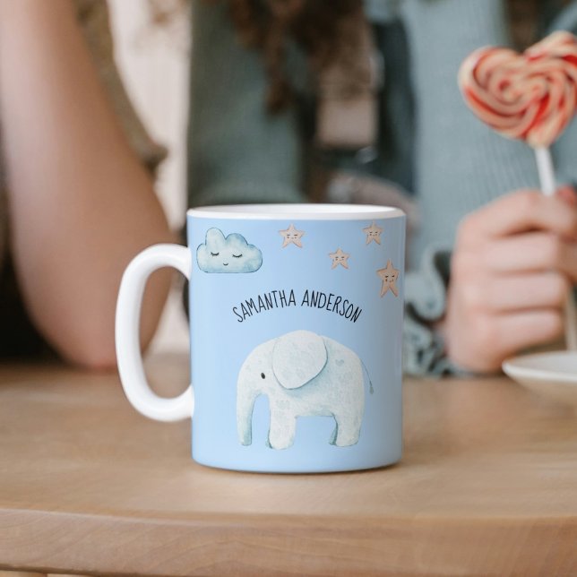 Mug Beauty Pastel Blue Elephant et Stars Kid (Créateur téléchargé)