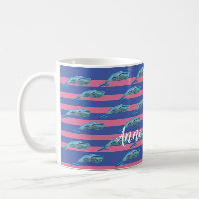 Mug Beaux Baleines Poissons Art Rose Tailles Personnal (Gauche)