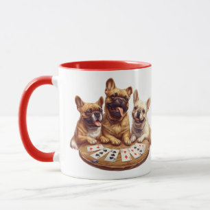 Mug Beaux Bulldogs français jouer des cartes
