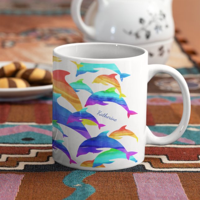 Mug Beaux dauphins en arc-en-ciel avec prénom (Créateur téléchargé)
