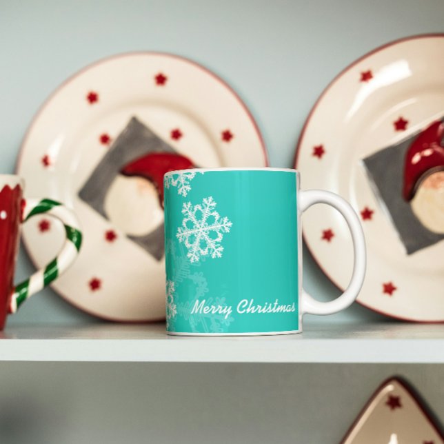 Mug Beaux flocons de Noël turquoise et blanche (Créateur téléchargé)