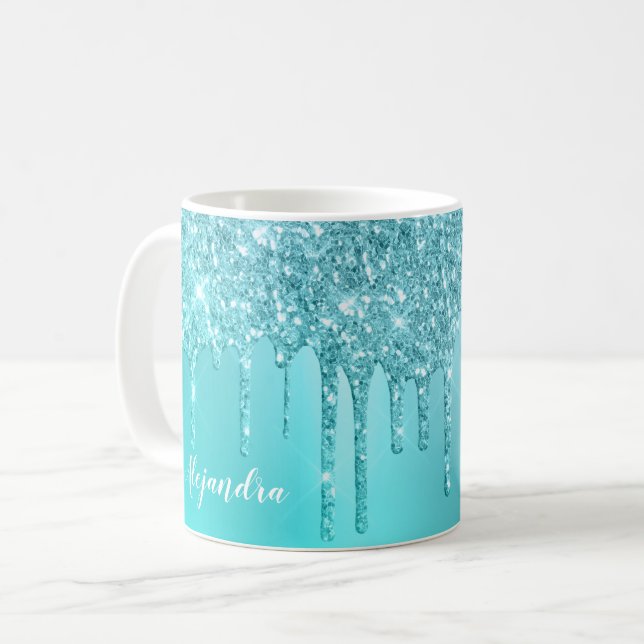 Mug Beaux gouttes d'parties scintillant à la menthe bl (Devant gauche)