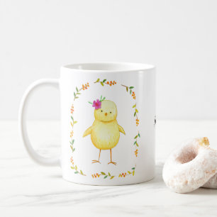 Mug Bébé adorable poussin avec fleurs Nom personnalisa