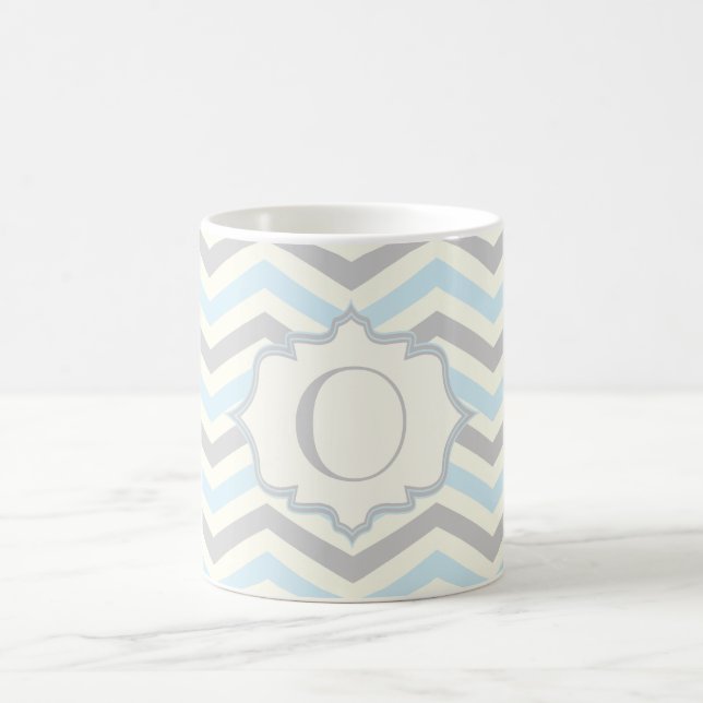Mug Bébé bleu moderne, grey, ivory chevron (Centre)