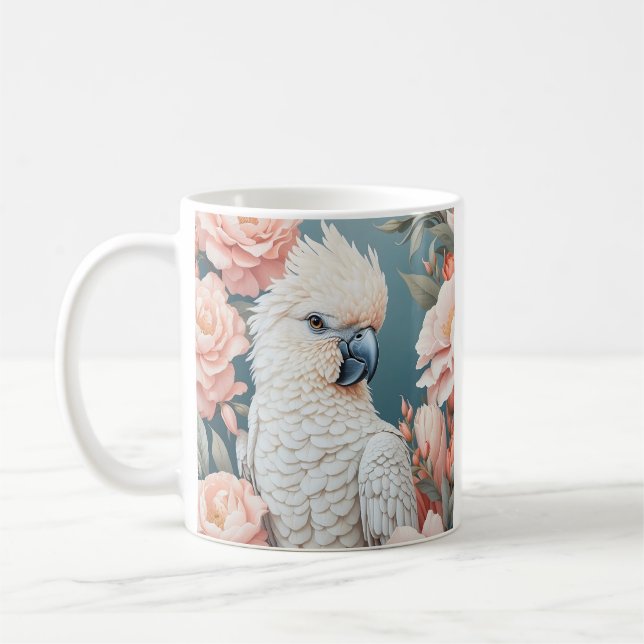 Mug Bébé mignon Cockatoo Parrot Fleurs roses douces (Gauche)