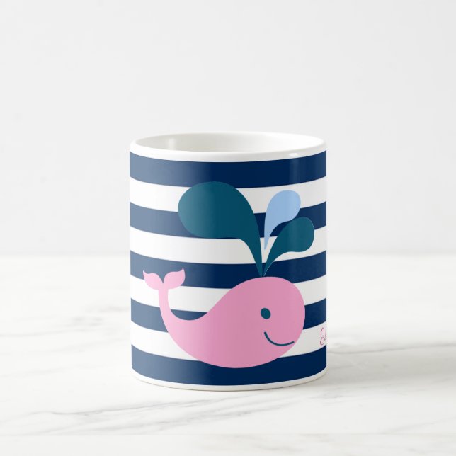 Mug Bébé mignonne baleine, Bleu bleu marine rayures pe (Centre)